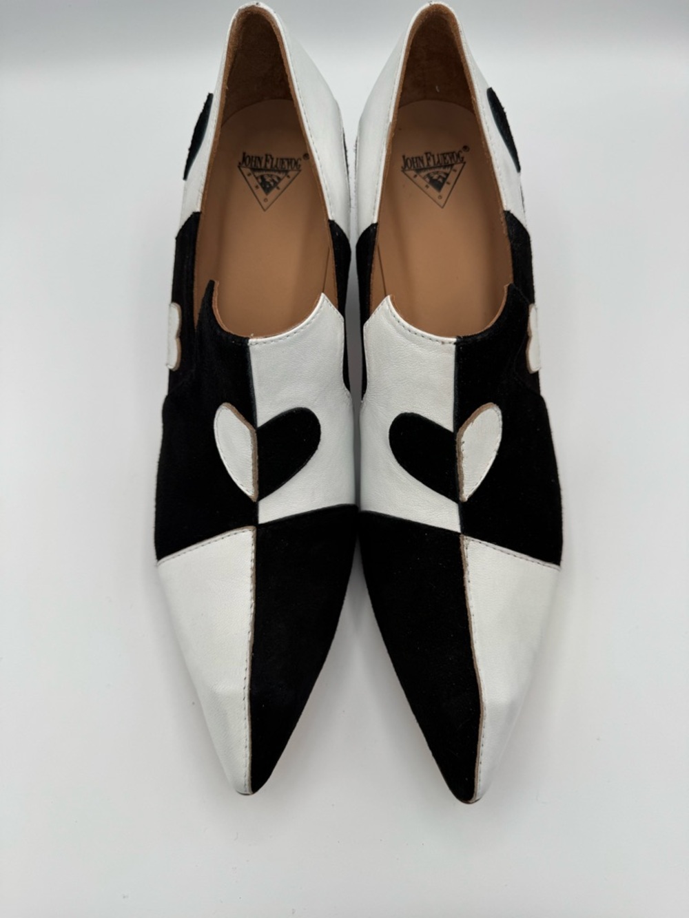 John Fluevog Classy Kaija Loafer Heels with hearts, size 9, never worn